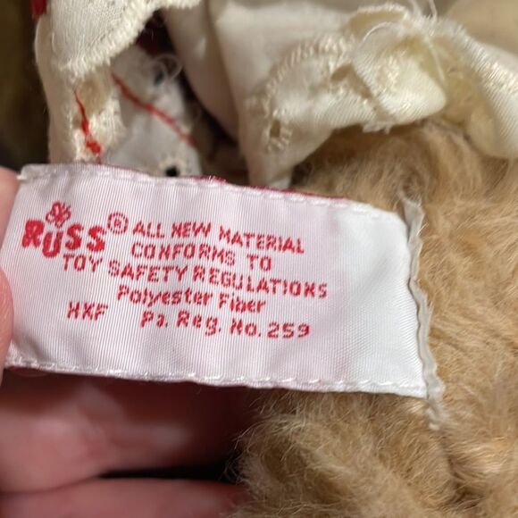 Vintage Russ Berrie, Beverly the Tan Bear From The Past Plush 10” Plaid Dress - Picture 5 of 8